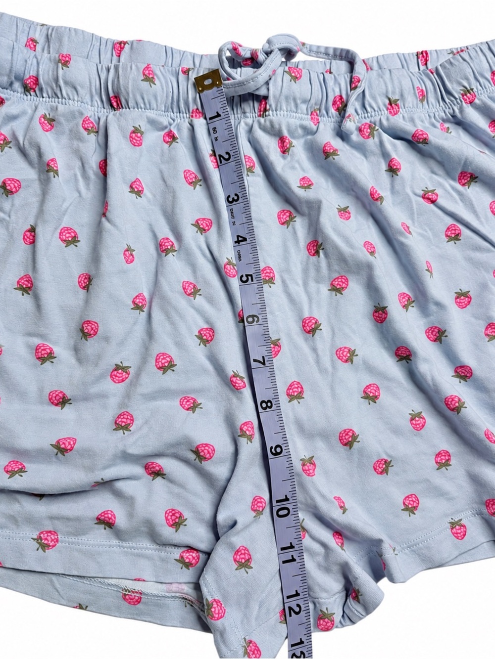 La Vie en Rose Pajama Set XXL Blue Pink Raspberry Print Button Down Shorts 2pc - Picture 3 of 7